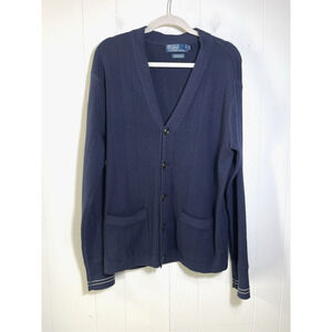 Polo Ralph Lauren Cashmere Cotton Cardigan Size Large Navy Button Front Pockets